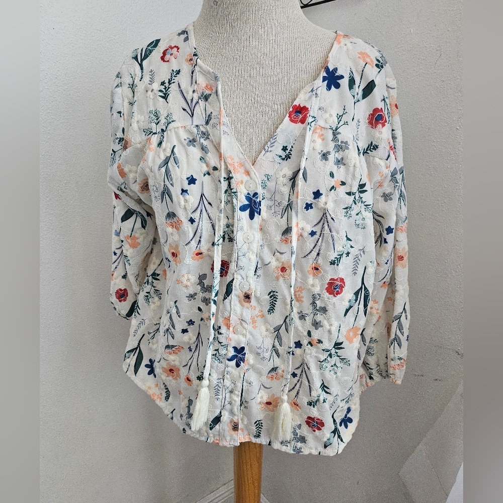 Floral Button-Up Blouse with Multicolor Design